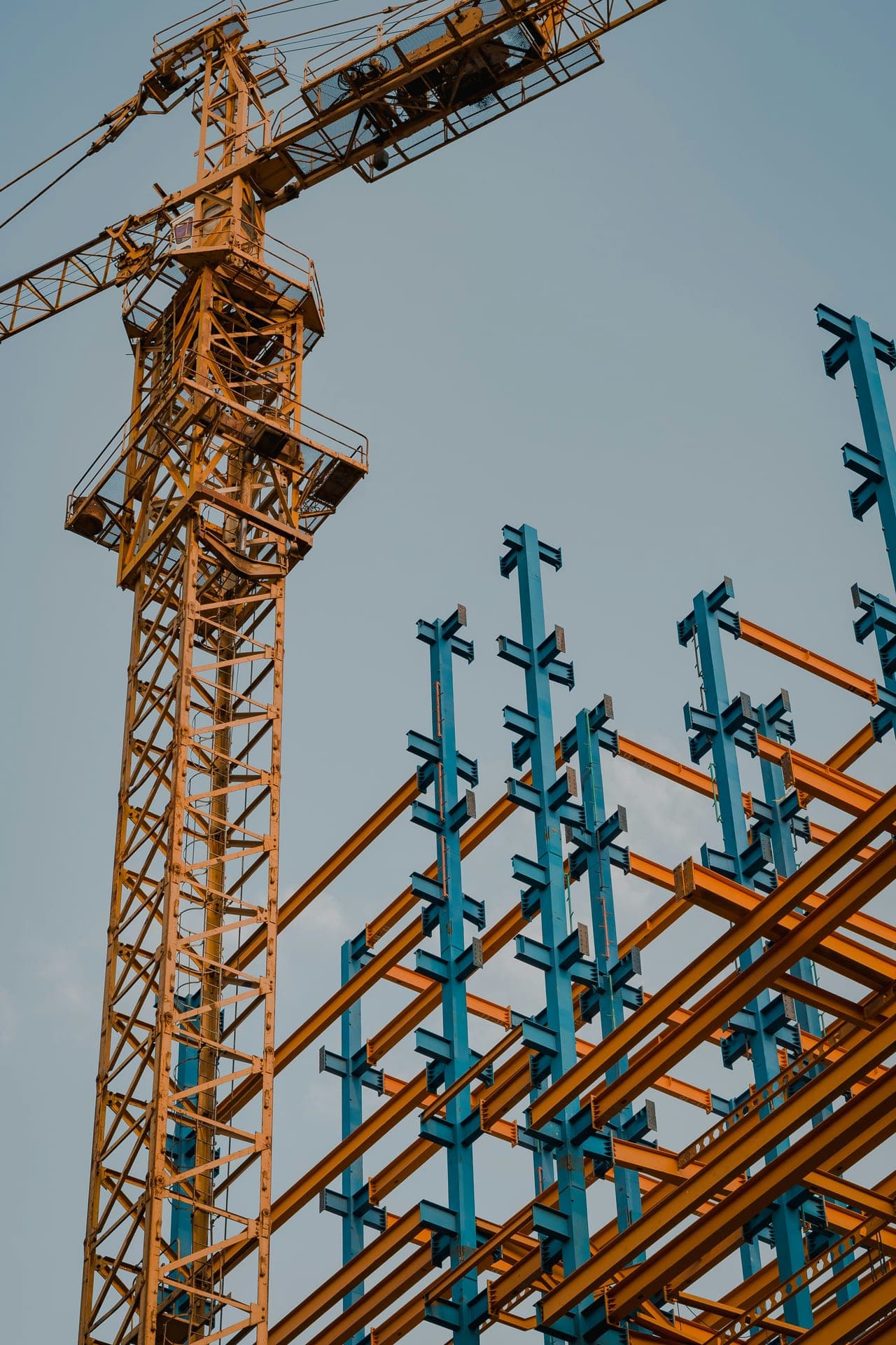 Safety helmets on a construction staging area
